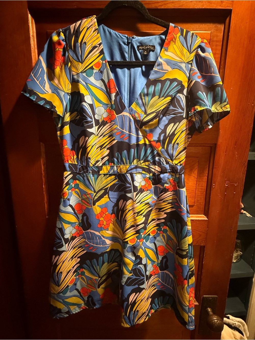 J crew mercantile Blue Floral V-Neck Fit & Flare Dress